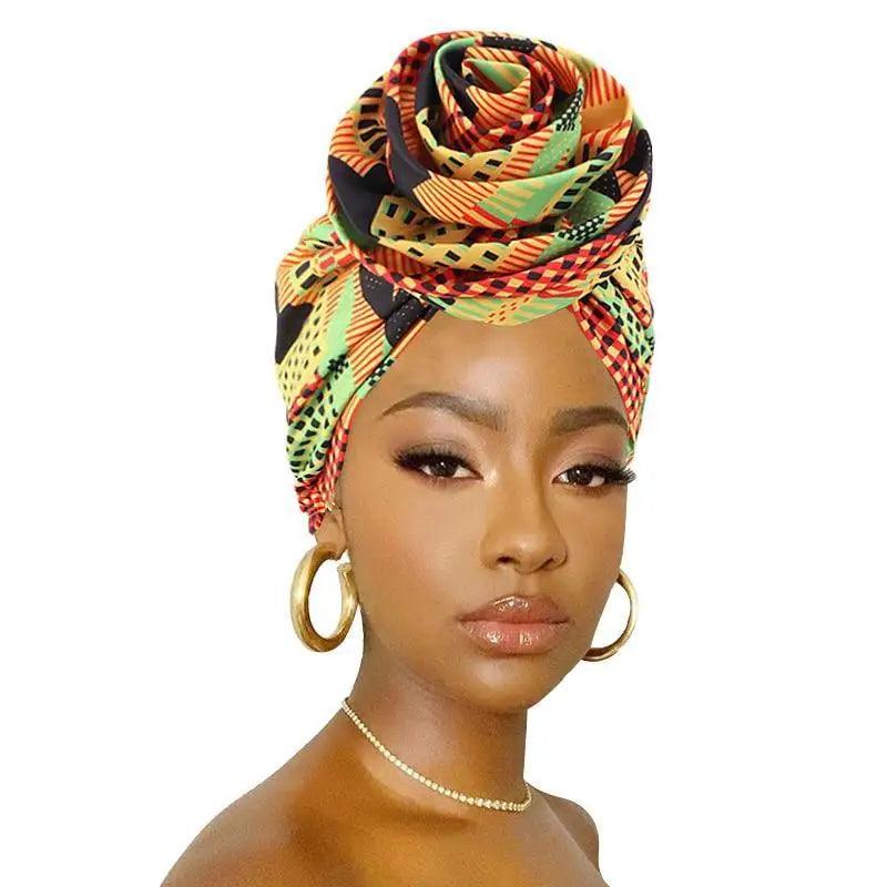 New Vintage African Print Stretch Bandana Head Wrap Long Scarf satin Floral Women Party Turban Headwear Cap Hair Accessories
