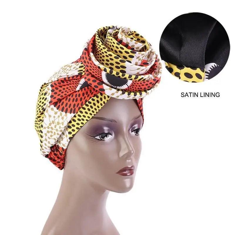 New Vintage African Print Stretch Bandana Head Wrap Long Scarf satin Floral Women Party Turban Headwear Cap Hair Accessories