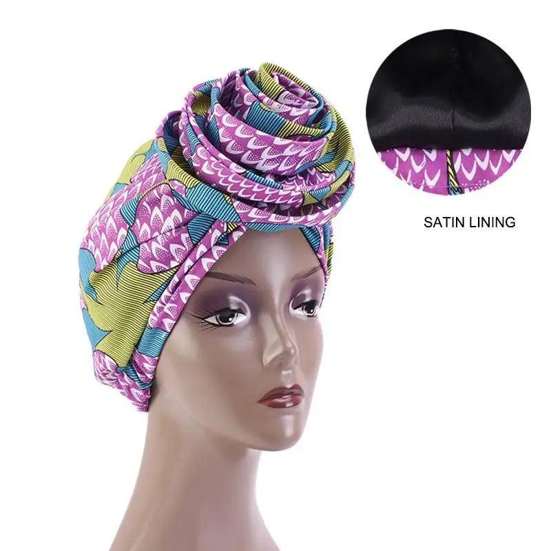 New Vintage African Print Stretch Bandana Head Wrap Long Scarf satin Floral Women Party Turban Headwear Cap Hair Accessories