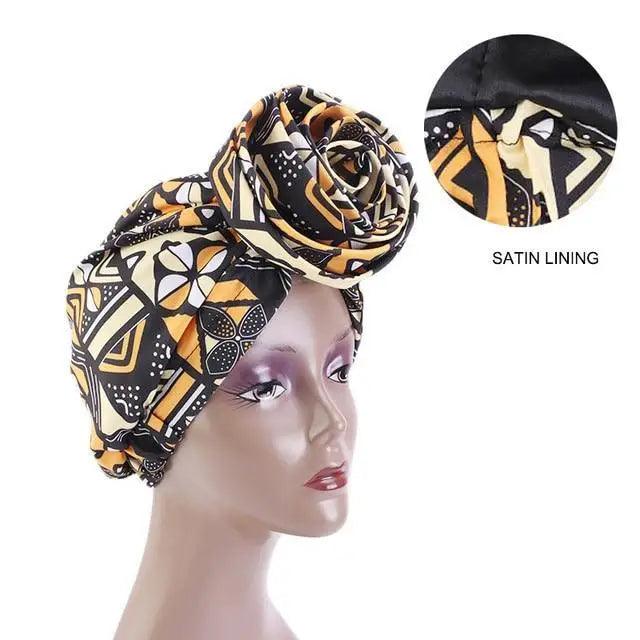 New Vintage African Print Stretch Bandana Head Wrap Long Scarf satin Floral Women Party Turban Headwear Cap Hair Accessories