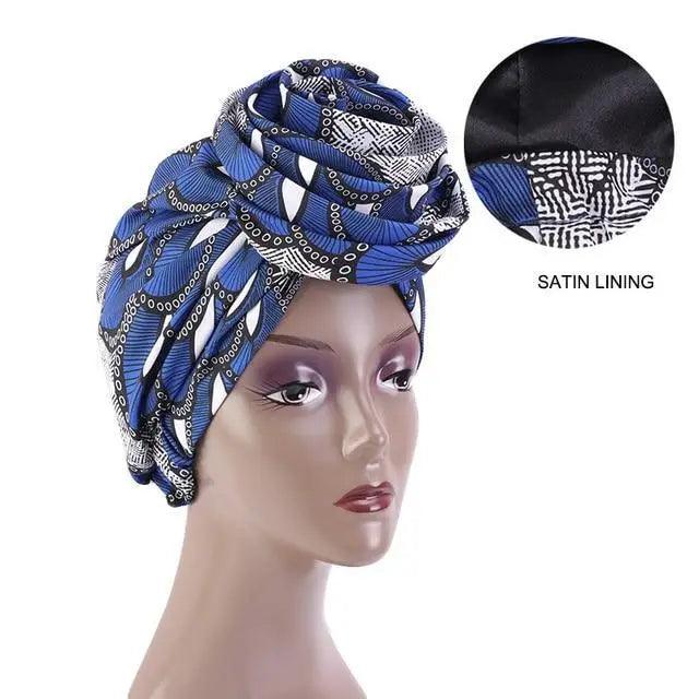 New Vintage African Print Stretch Bandana Head Wrap Long Scarf satin Floral Women Party Turban Headwear Cap Hair Accessories
