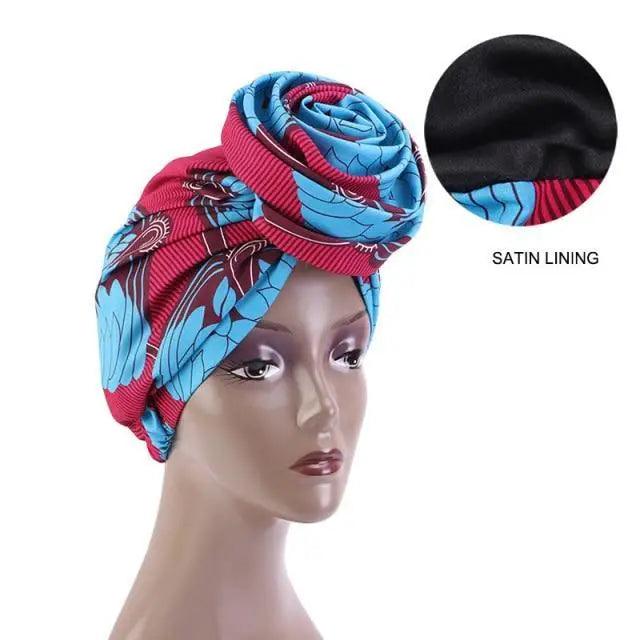 New Vintage African Print Stretch Bandana Head Wrap Long Scarf satin Floral Women Party Turban Headwear Cap Hair Accessories
