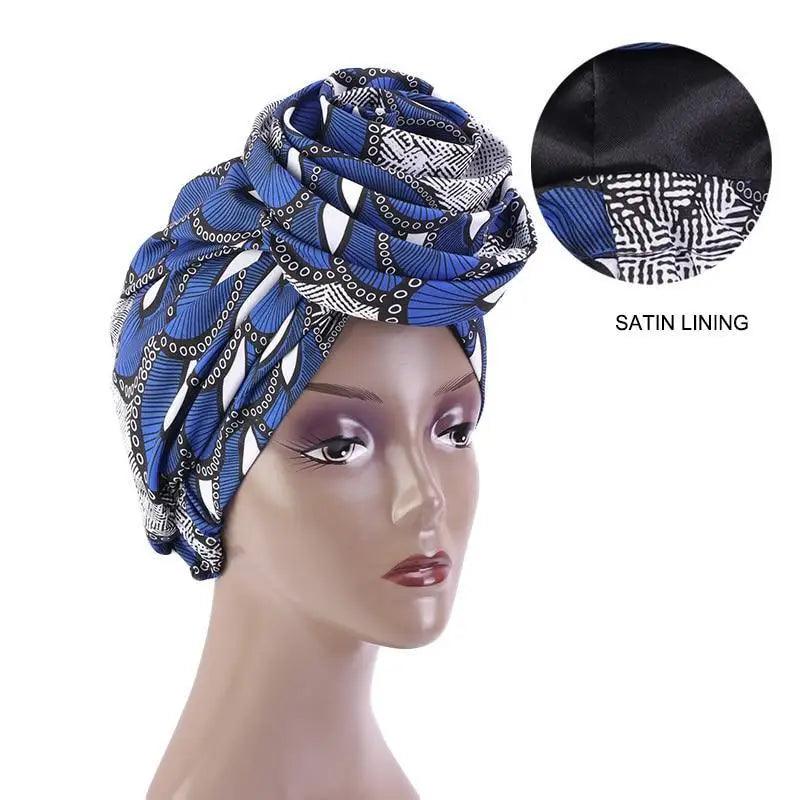 New Vintage African Print Stretch Bandana Head Wrap Long Scarf satin Floral Women Party Turban Headwear Cap Hair Accessories