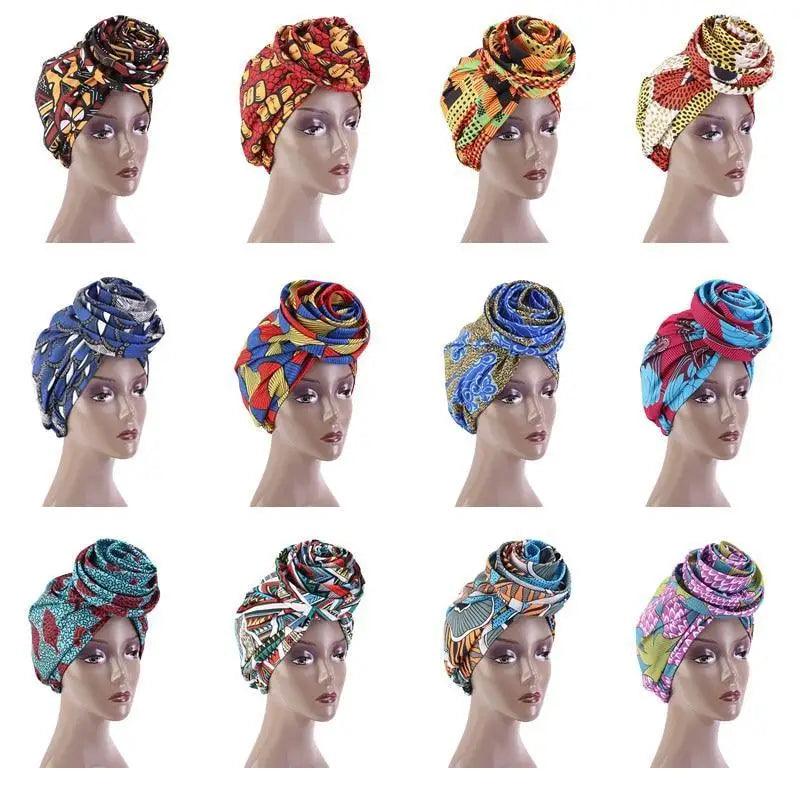 New Vintage African Print Stretch Bandana Head Wrap Long Scarf satin Floral Women Party Turban Headwear Cap Hair Accessories