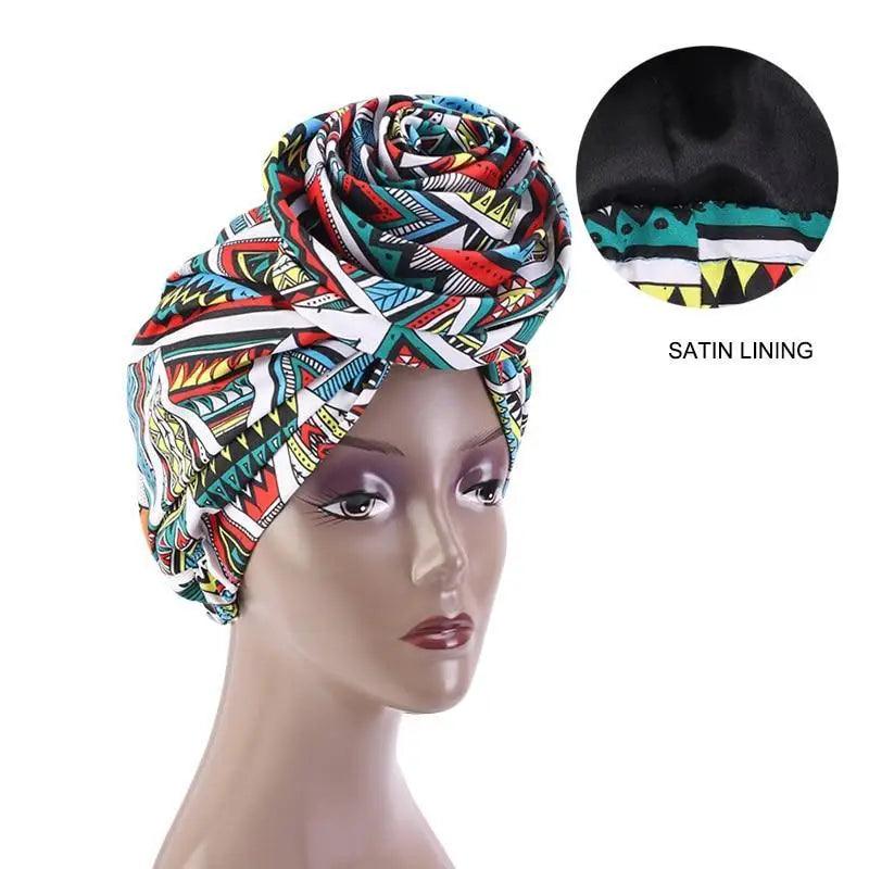 New Vintage African Print Stretch Bandana Head Wrap Long Scarf satin Floral Women Party Turban Headwear Cap Hair Accessories
