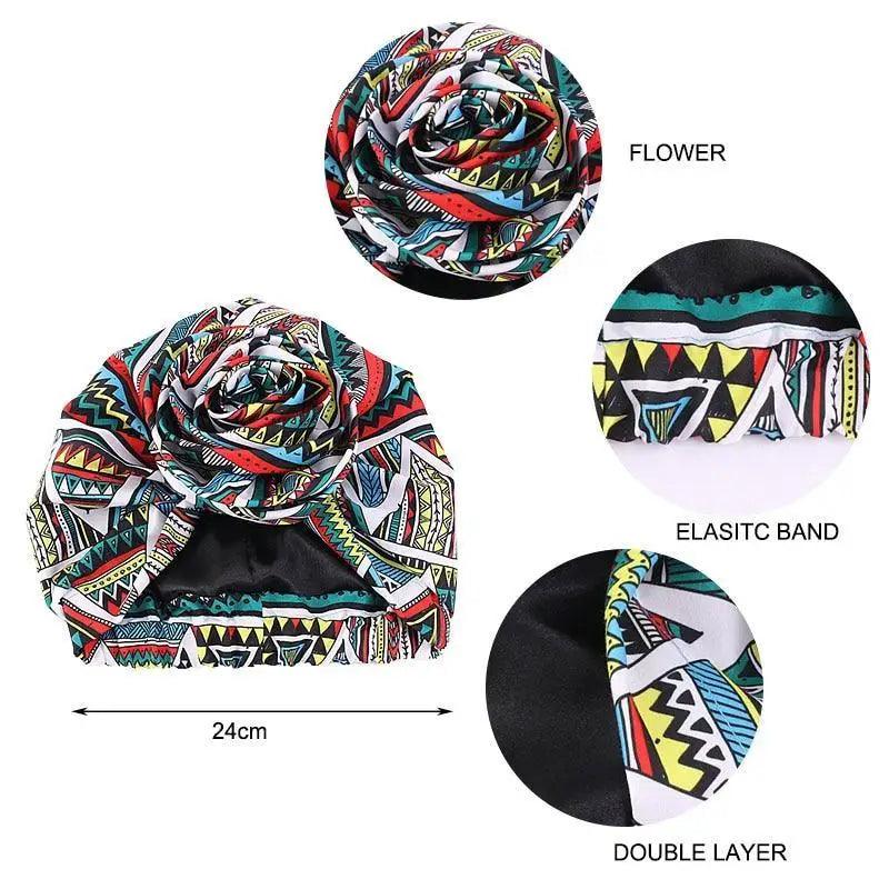 New Vintage African Print Stretch Bandana Head Wrap Long Scarf satin Floral Women Party Turban Headwear Cap Hair Accessories