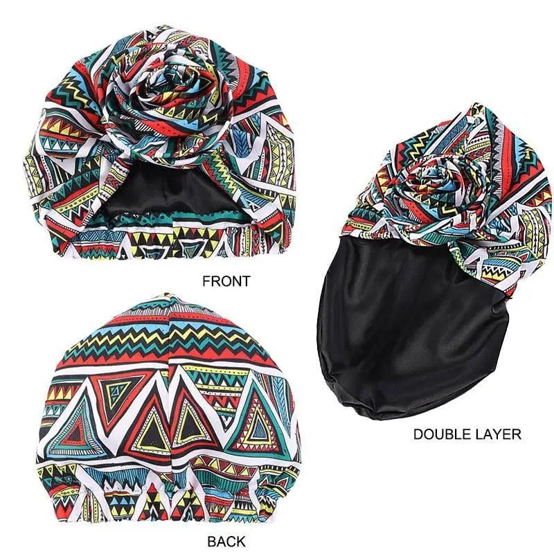 New Vintage African Print Stretch Bandana Head Wrap Long Scarf satin Floral Women Party Turban Headwear Cap Hair Accessories