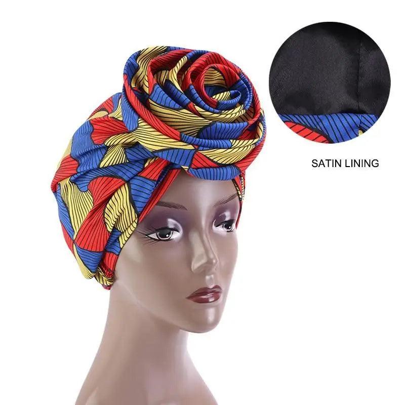 New Vintage African Print Stretch Bandana Head Wrap Long Scarf satin Floral Women Party Turban Headwear Cap Hair Accessories