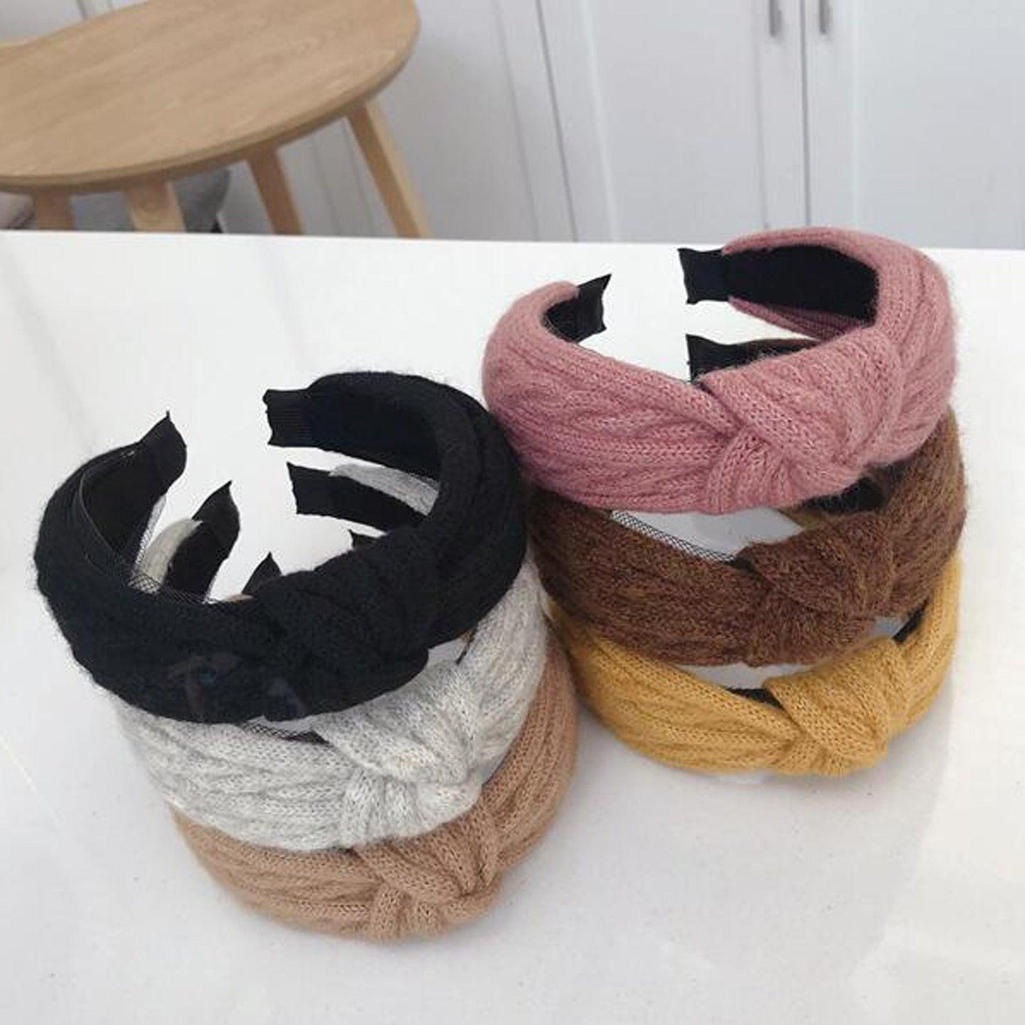 New Winter Knitted Headband Women Warm Handmade Hairband Girls Fashion Solid Turban Center Knot Casual Gorgeous Hair Accessories For Women