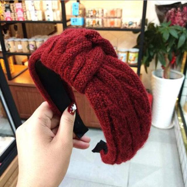 New Winter Knitted Headband Women Warm Handmade Hairband Girls Fashion Solid Turban Center Knot Casual Gorgeous Hair Accessories For Women