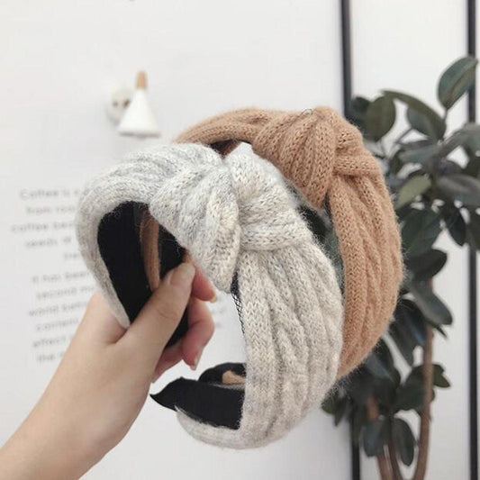 New Winter Knitted Headband Women Warm Handmade Hairband Girls Fashion Solid Turban Center Knot Casual Gorgeous Hair Accessories For Women