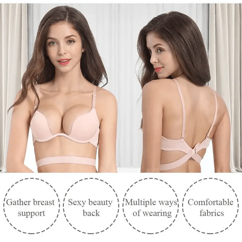 New Women Lingerie U Backless Bras Underwear Deep U Low Cut Push Up Bra Female Breathable Bra
