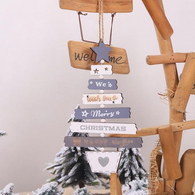 New Year Christmas Tree Bell Pendant Christmas Wooden Hanging Ornaments Letter Pendant Wooden Tree Decorations Star Bird Bow-Knot Letter Bells Design Wooden Hanging Decor For Christmas Tree Wind Wooden Hanging Gift Home Festival Decoration Accessories
