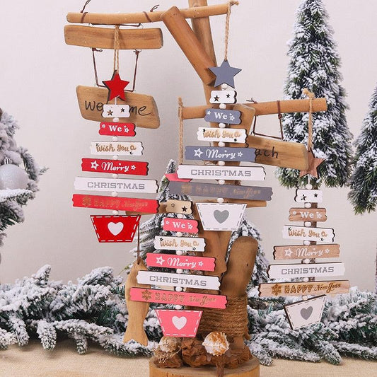 New Year Christmas Tree Bell Pendant Christmas Wooden Hanging Ornaments Letter Pendant Wooden Tree Decorations Star Bird Bow-Knot Letter Bells Design Wooden Hanging Decor For Christmas Tree Wind Wooden Hanging Gift Home Festival Decoration Accessories