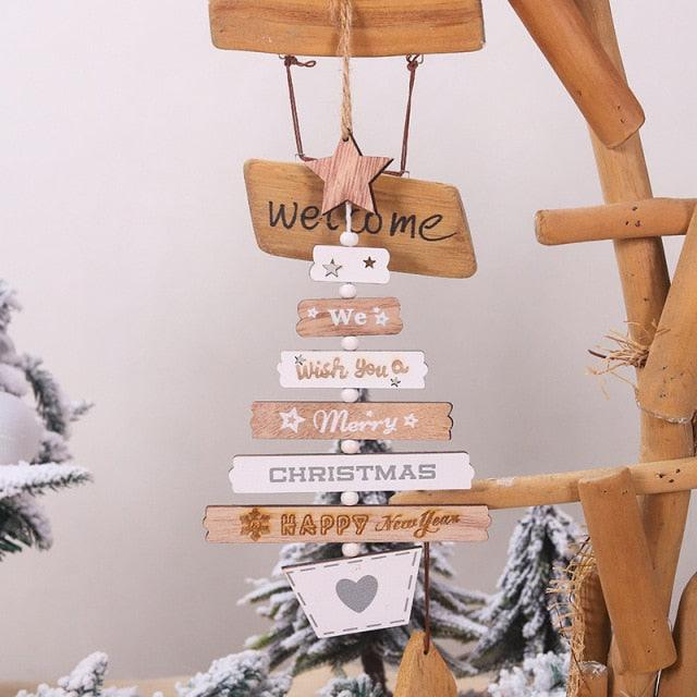 New Year Christmas Tree Bell Pendant Christmas Wooden Hanging Ornaments Letter Pendant Wooden Tree Decorations Star Bird Bow-Knot Letter Bells Design Wooden Hanging Decor For Christmas Tree Wind Wooden Hanging Gift Home Festival Decoration Accessories