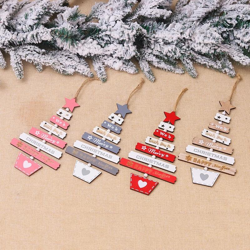 New Year Christmas Tree Bell Pendant Christmas Wooden Hanging Ornaments Letter Pendant Wooden Tree Decorations Star Bird Bow-Knot Letter Bells Design Wooden Hanging Decor For Christmas Tree Wind Wooden Hanging Gift Home Festival Decoration Accessories