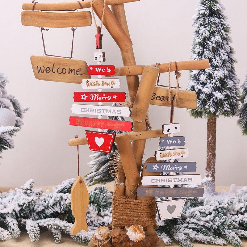 New Year Christmas Tree Bell Pendant Christmas Wooden Hanging Ornaments Letter Pendant Wooden Tree Decorations Star Bird Bow-Knot Letter Bells Design Wooden Hanging Decor For Christmas Tree Wind Wooden Hanging Gift Home Festival Decoration Accessories