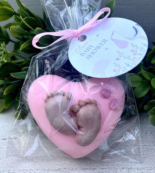 10 Heart Soaps with Newborn Feet for a GIrl Party Favors