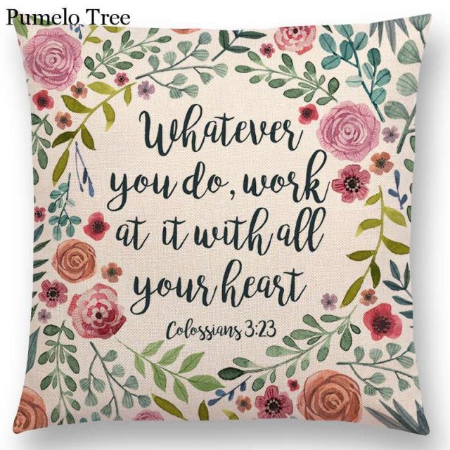 Newest Floral Quotes Decorative Pillow Covers Fresh Flowers Garland Inspirational Words Decorative Cotton Linen Throw Pillow Cushion Covers And Gifts For Women Daughter Mum Best Friend Birthday Home Decorations
