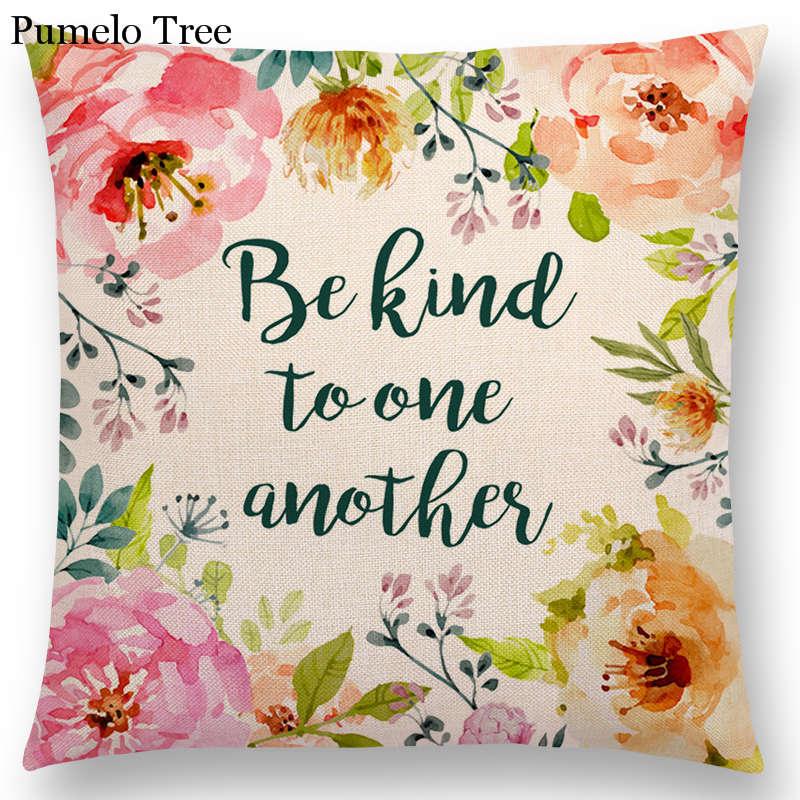 Newest Floral Quotes Decorative Pillow Covers Fresh Flowers Garland Inspirational Words Decorative Cotton Linen Throw Pillow Cushion Covers And Gifts For Women Daughter Mum Best Friend Birthday Home Decorations
