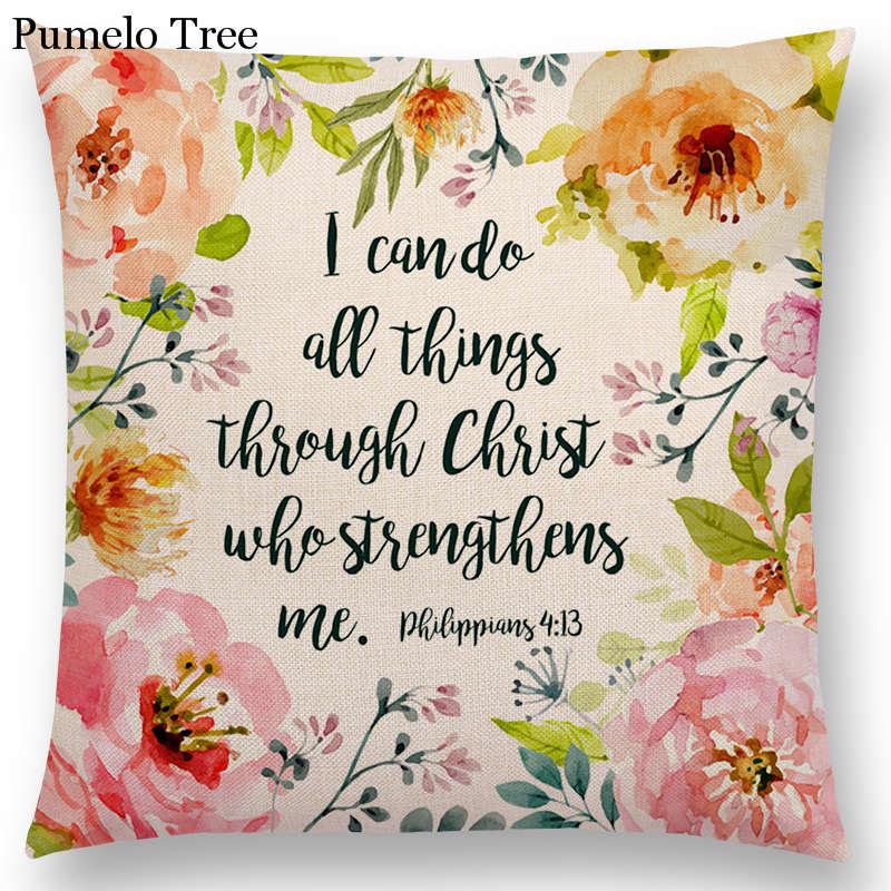Newest Floral Quotes Decorative Pillow Covers Fresh Flowers Garland Inspirational Words Decorative Cotton Linen Throw Pillow Cushion Covers And Gifts For Women Daughter Mum Best Friend Birthday Home Decorations