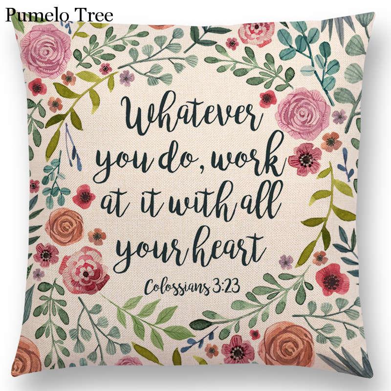 Newest Floral Quotes Decorative Pillow Covers Fresh Flowers Garland Inspirational Words Decorative Cotton Linen Throw Pillow Cushion Covers And Gifts For Women Daughter Mum Best Friend Birthday Home Decorations