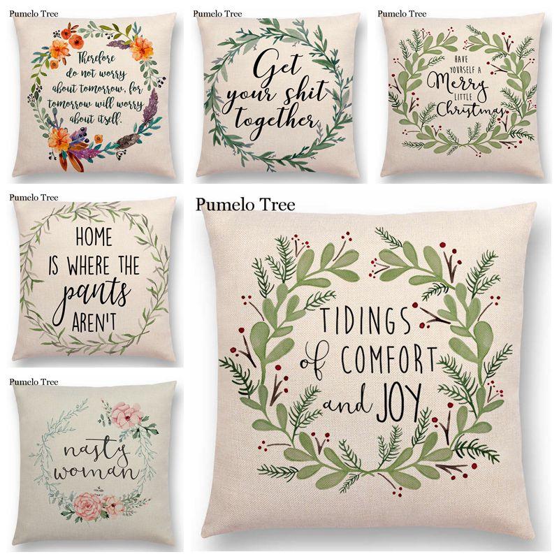 Newest Floral Quotes Decorative Pillow Covers Fresh Flowers Garland Inspirational Words Decorative Cotton Linen Throw Pillow Cushion Covers And Gifts For Women Daughter Mum Best Friend Birthday Home Decorations