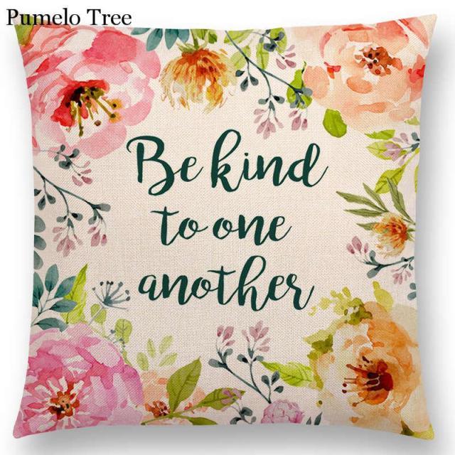 Newest Floral Quotes Decorative Pillow Covers Fresh Flowers Garland Inspirational Words Decorative Cotton Linen Throw Pillow Cushion Covers And Gifts For Women Daughter Mum Best Friend Birthday Home Decorations