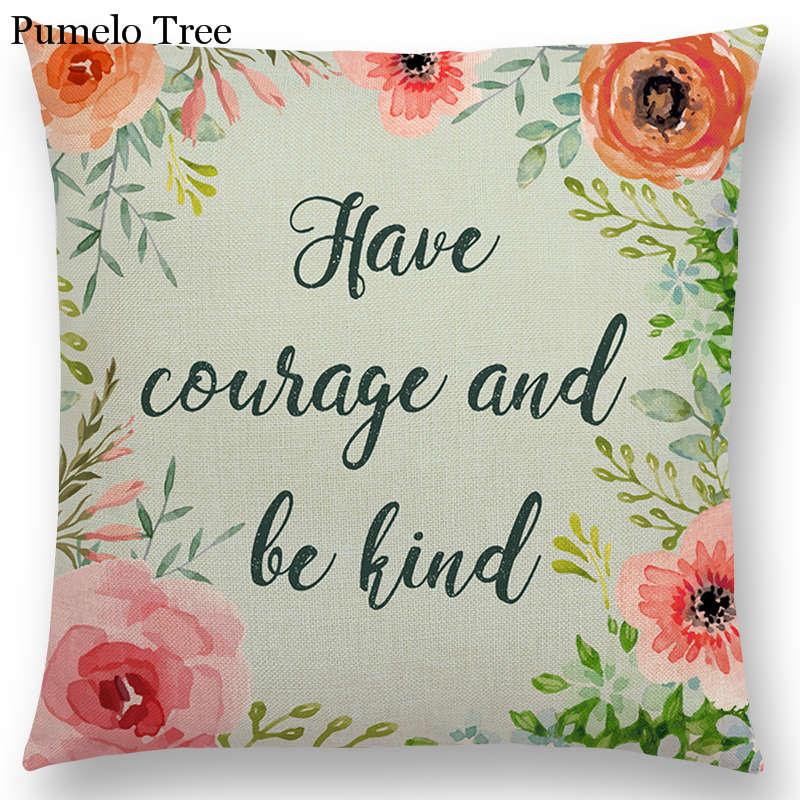 Newest Floral Quotes Decorative Pillow Covers Fresh Flowers Garland Inspirational Words Decorative Cotton Linen Throw Pillow Cushion Covers And Gifts For Women Daughter Mum Best Friend Birthday Home Decorations
