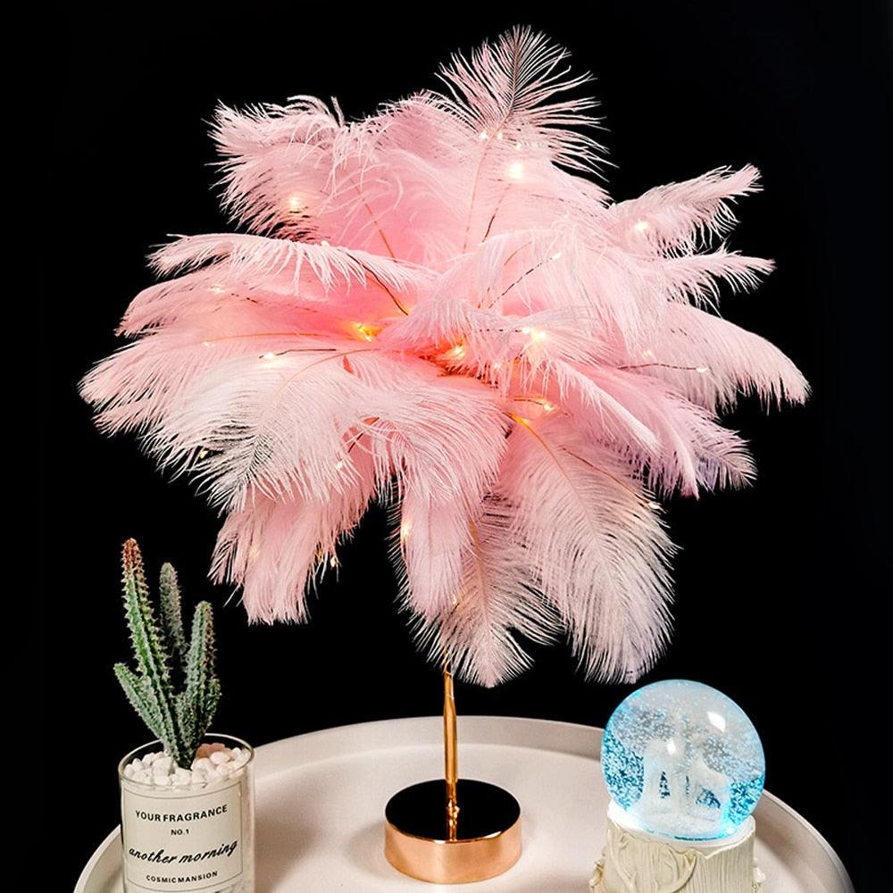 Novelty Feather Night Light Remote Fairy Copper Lamp for Home Living Room Bedroom Bedside Backlight Party Wedding Decoration Cute Study Lamps for Bedroom Décor