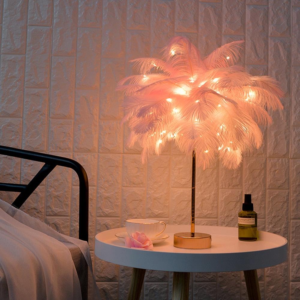 Novelty Feather Night Light Remote Fairy Copper Lamp for Home Living Room Bedroom Bedside Backlight Party Wedding Decoration Cute Study Lamps for Bedroom Décor