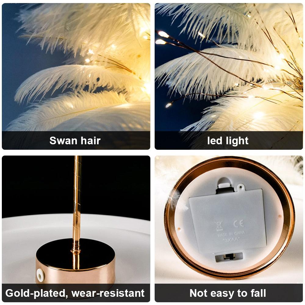 Novelty Feather Night Light Remote Fairy Copper Lamp for Home Living Room Bedroom Bedside Backlight Party Wedding Decoration Cute Study Lamps for Bedroom Décor