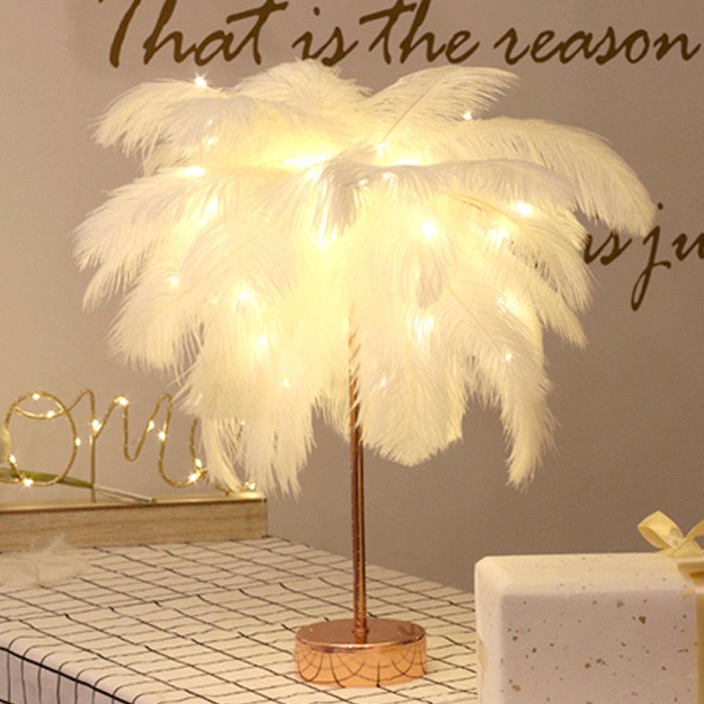 Novelty Feather Night Light Remote Fairy Copper Lamp for Home Living Room Bedroom Bedside Backlight Party Wedding Decoration Cute Study Lamps for Bedroom Décor