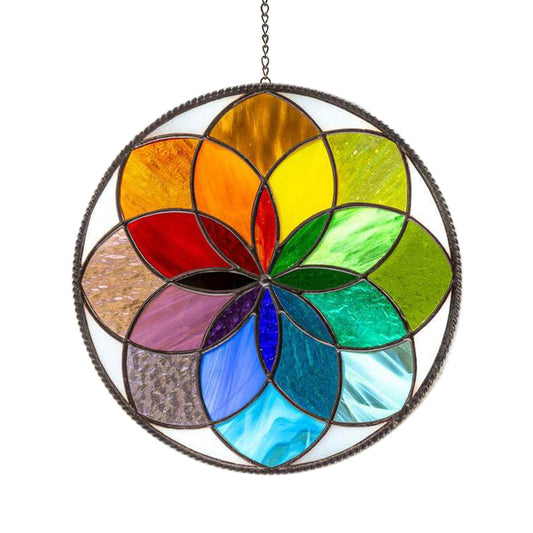 Overlap Rainbow Flower Wind Spinner Wall Hanging Multi Color Changing  Pendant Decoration Yard Art Garden Hanging Decoration Outdoor Wind Catcher Yard Patio Christmas Holiday Decoration