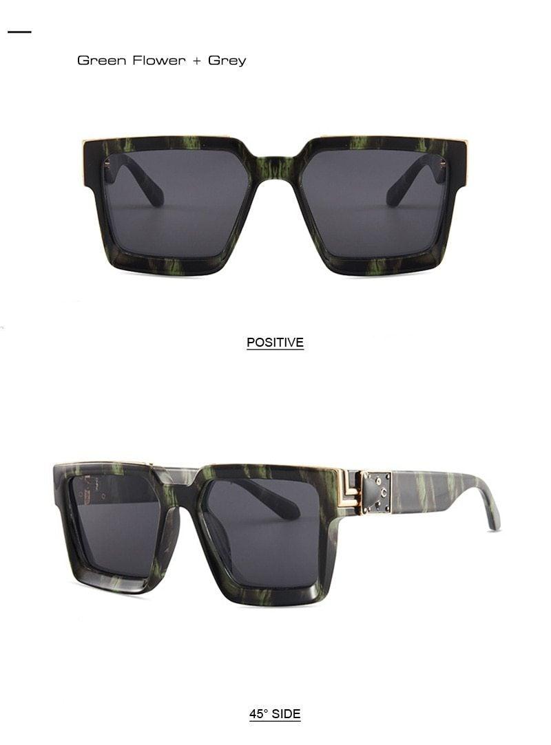 Oversize  Retro Shades UV400 Square Shape Sunglasses For Men Flat Lens Design New Elegant New Fashionable Women Blue Mirror Shades Sunglasses