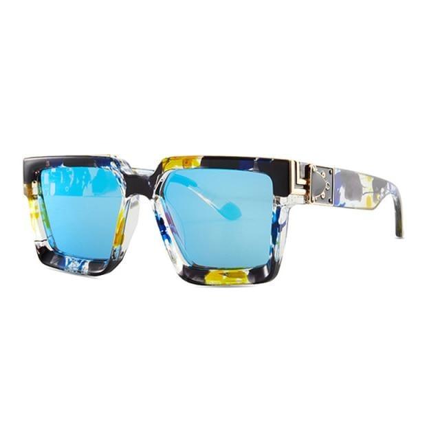 Oversize  Retro Shades UV400 Square Shape Sunglasses For Men Flat Lens Design New Elegant New Fashionable Women Blue Mirror Shades Sunglasses