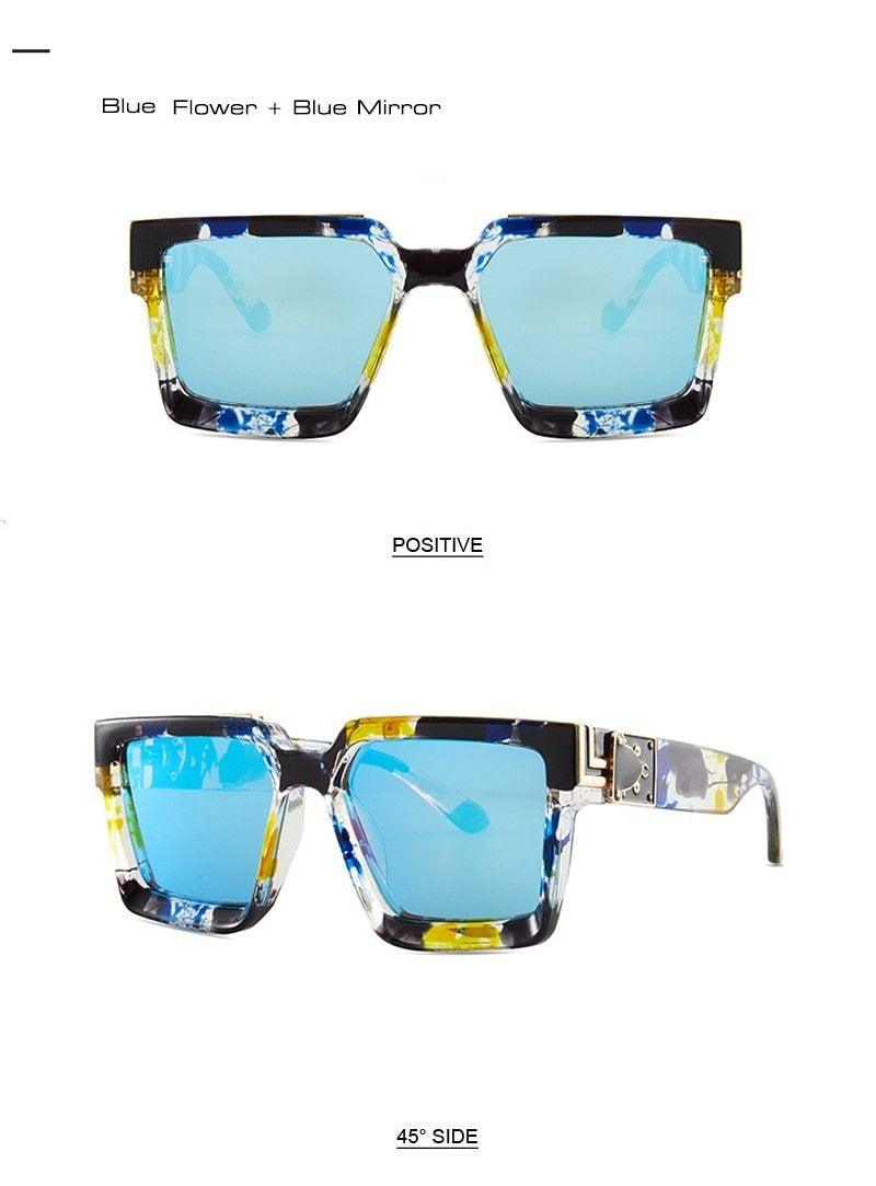 Oversize  Retro Shades UV400 Square Shape Sunglasses For Men Flat Lens Design New Elegant New Fashionable Women Blue Mirror Shades Sunglasses