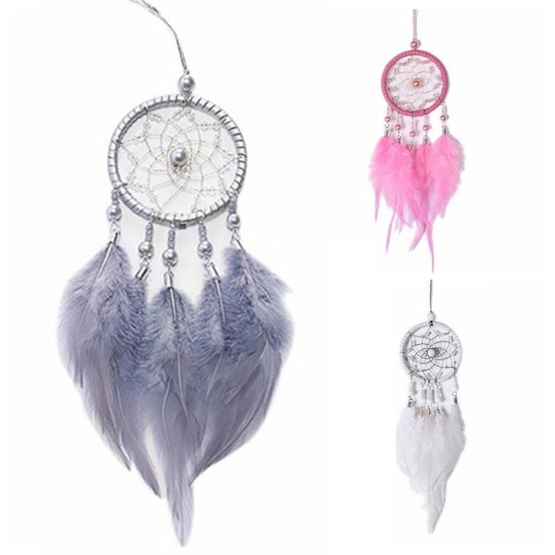 Pink Handmade Dream Catcher Wind Chimes Indian Style Feather Pendant Dream Catcher Car Hanging Decoration Wind Chime Wall Hanging Home Decor
