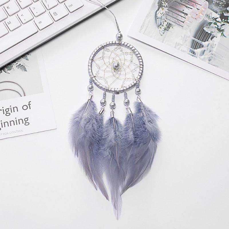 Pink Handmade Dream Catcher Wind Chimes Indian Style Feather Pendant Dream Catcher Car Hanging Decoration Wind Chime Wall Hanging Home Decor