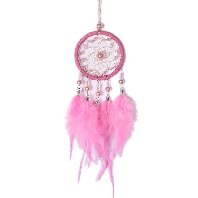 Pink Handmade Dream Catcher Wind Chimes Indian Style Feather Pendant Dream Catcher Car Hanging Decoration Wind Chime Wall Hanging Home Decor