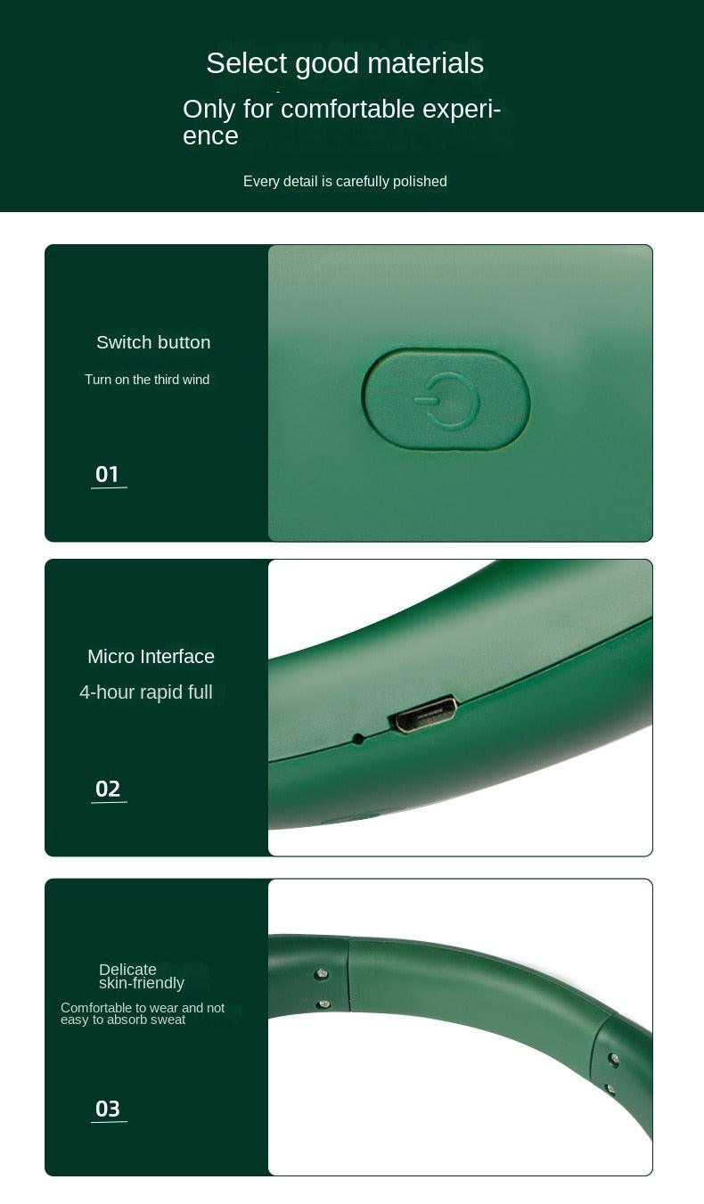 Portable Bladeless Neck Fan Adjustment Wearable Personal Cooling Fan for Traveling Upgrade 360° Neck Fan Air Outlet for Indoor Outdoor Travel Mini Hanging Fan without Blades USB Rechargeable Outdoor Fan