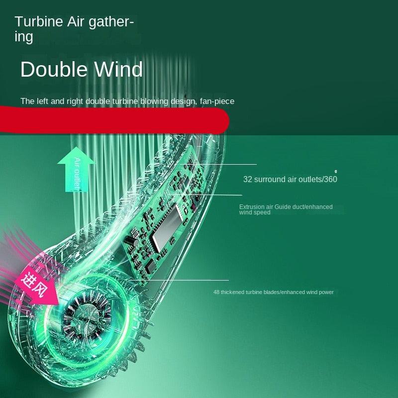 Portable Bladeless Neck Fan Adjustment Wearable Personal Cooling Fan for Traveling Upgrade 360° Neck Fan Air Outlet for Indoor Outdoor Travel Mini Hanging Fan without Blades USB Rechargeable Outdoor Fan