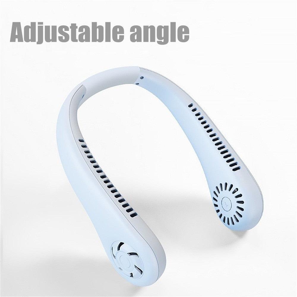 Portable Neck Fan USB Rechargeable Bladeless Fan Mini Electric Ventilator Silent Neckband Wearable Cooling for Sports Wearable Necklace Fan with 3 Speeds for Home Office Travel Outdoor Sports