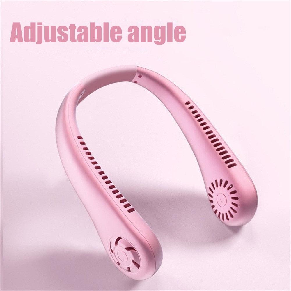 Portable Neck Fan USB Rechargeable Bladeless Fan Mini Electric Ventilator Silent Neckband Wearable Cooling for Sports Wearable Necklace Fan with 3 Speeds for Home Office Travel Outdoor Sports