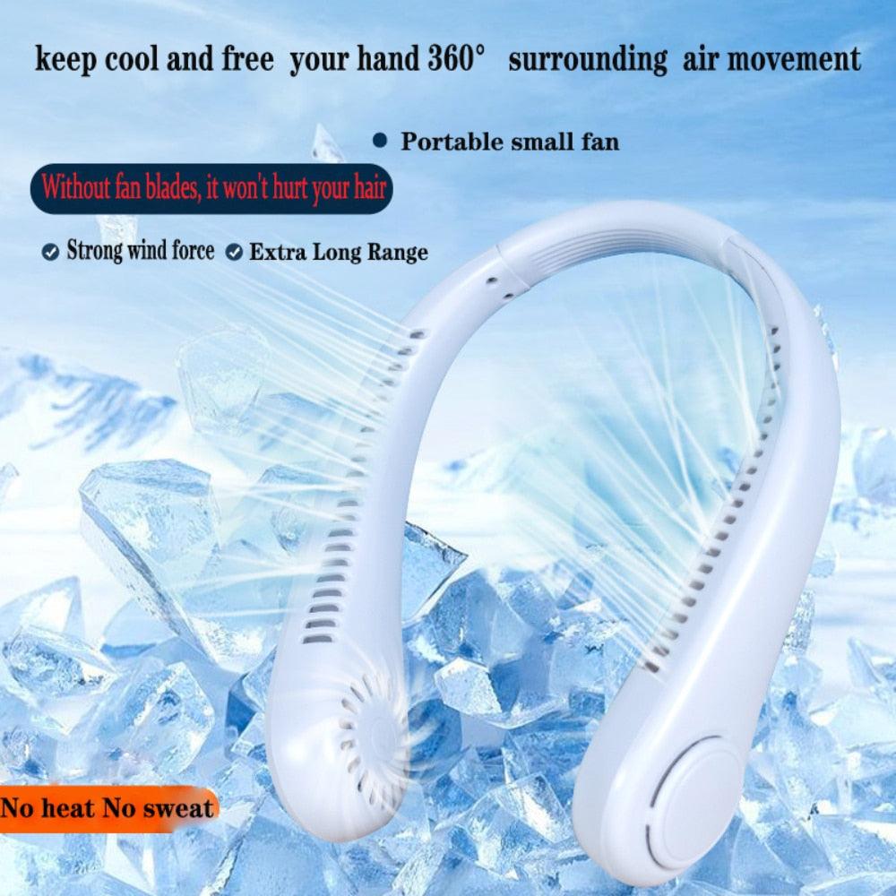 Portable Neck Fan USB Rechargeable Bladeless Fan Mini Electric Ventilator Silent Neckband Wearable Cooling for Sports Wearable Necklace Fan with 3 Speeds for Home Office Travel Outdoor Sports