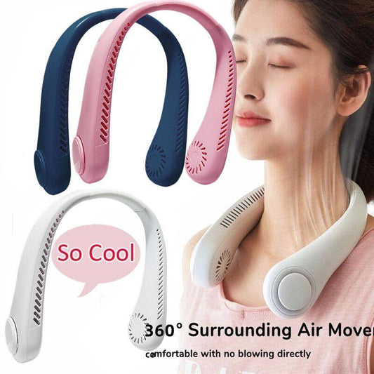 Portable Neck Fan USB Rechargeable Bladeless Fan Mini Electric Ventilator Silent Neckband Wearable Cooling for Sports Wearable Necklace Fan with 3 Speeds for Home Office Travel Outdoor Sports