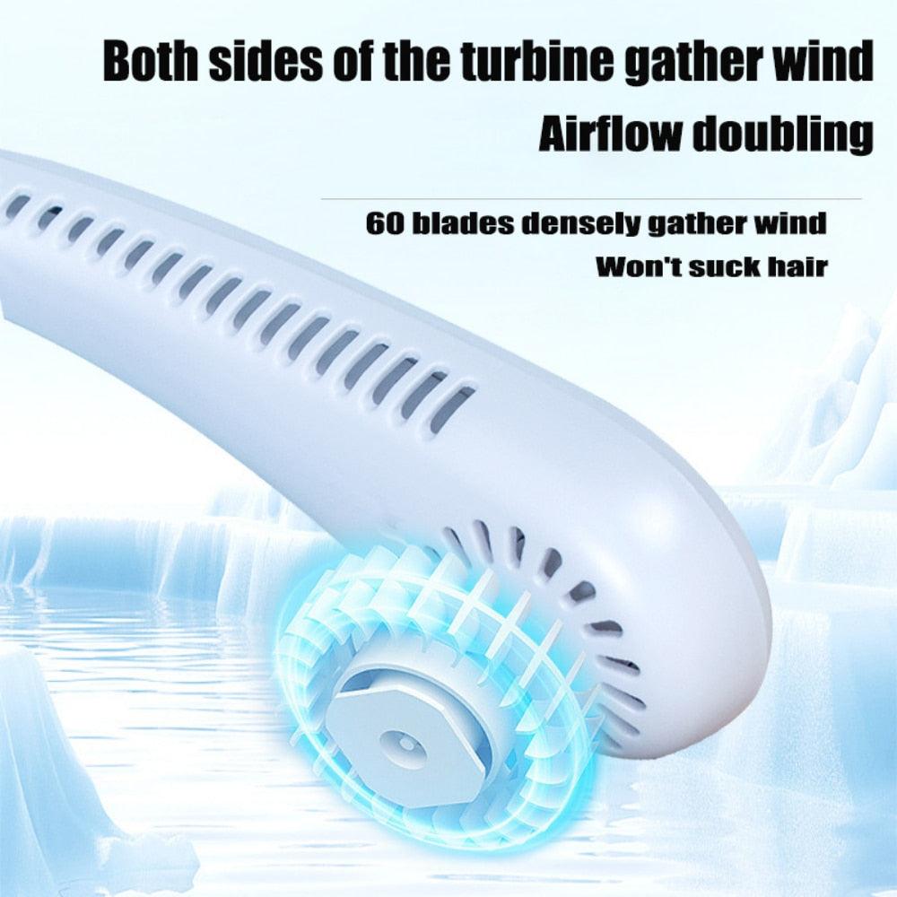 Portable Neck Fan USB Rechargeable Bladeless Fan Mini Electric Ventilator Silent Neckband Wearable Cooling for Sports Wearable Necklace Fan with 3 Speeds for Home Office Travel Outdoor Sports