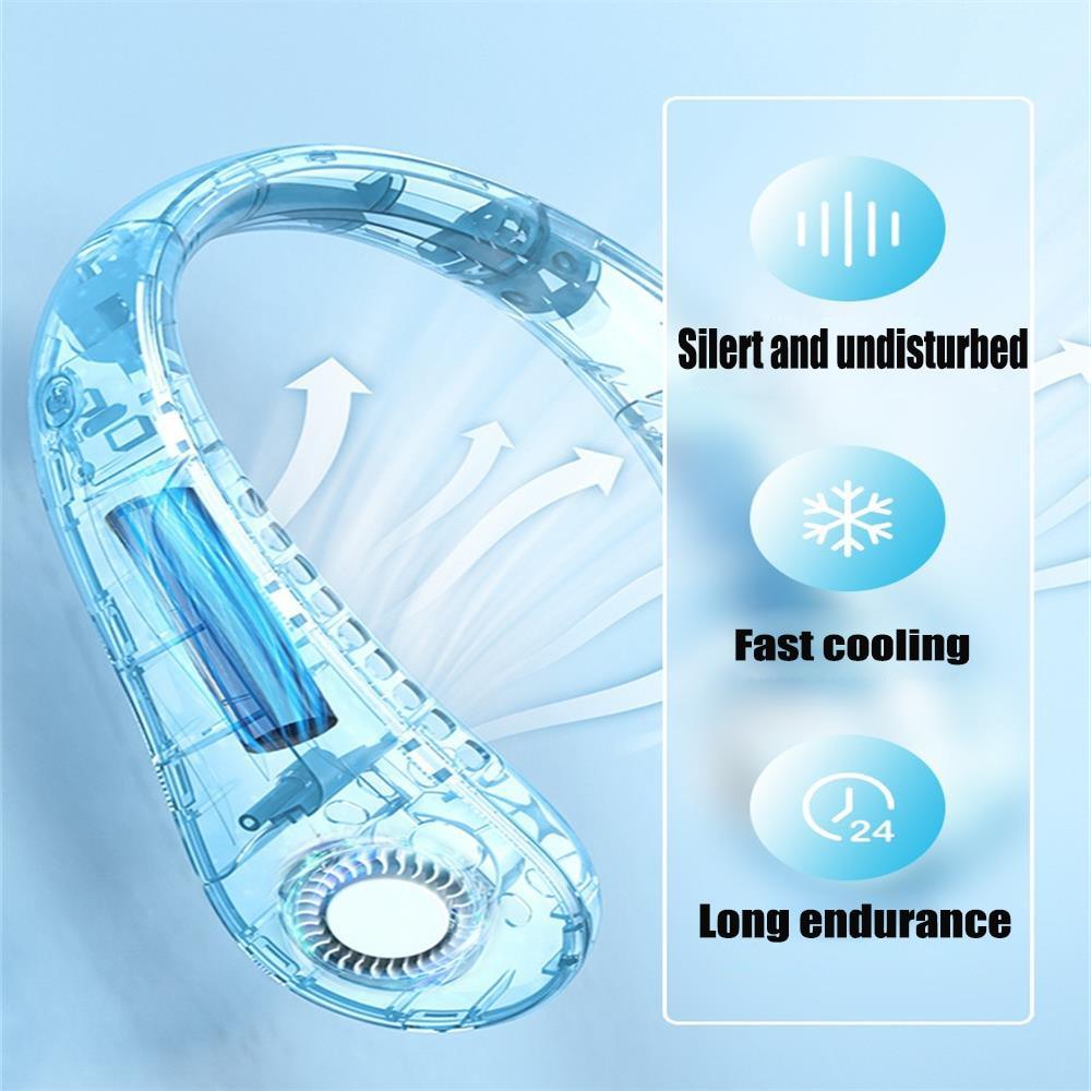 Portable Neck Fan USB Rechargeable Bladeless Fan Mini Electric Ventilator Silent Neckband Wearable Cooling for Sports Wearable Necklace Fan with 3 Speeds for Home Office Travel Outdoor Sports