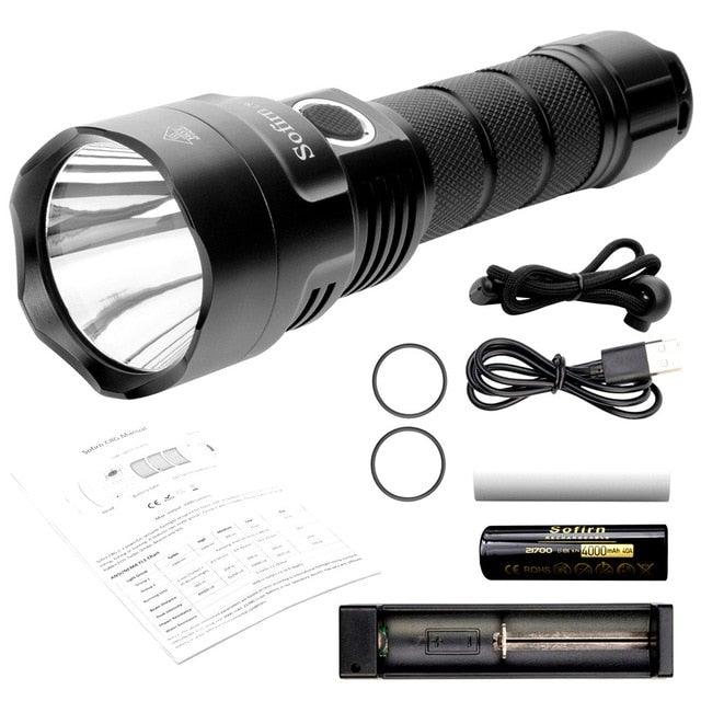 Powerful Flashlight Rechargeable Waterproof Searchlight Powerful Long Beam Distance LED Super Bright Flashlight Cree Torch with  Ramping Indicator USB Charger Super Bright Torch Best For Hiking Hunting Camping Outdoor Sport