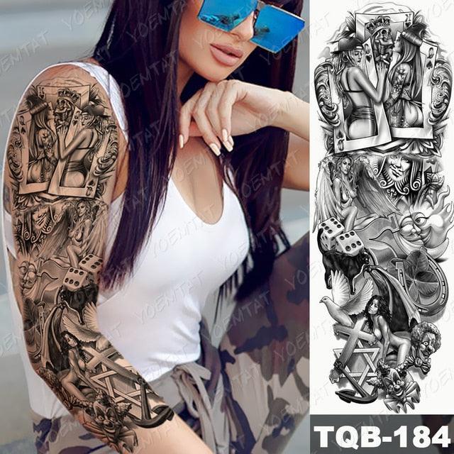 Full Arm Temporary Tattoos 8 Sheets and Half Arm Shoulder Waterproof Tattoos Elegant Large Lion Sleeve Sticker Tattoo Waterproof Temporary Big Wolf Tatoos For Men and Women